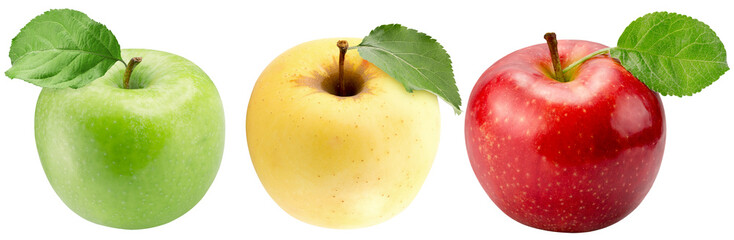 set of apples isolated on white background