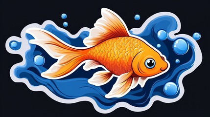 Fototapeta premium Vibrant goldfish gracefully swims in a stylized blue water illustration. A splash of color and movement.