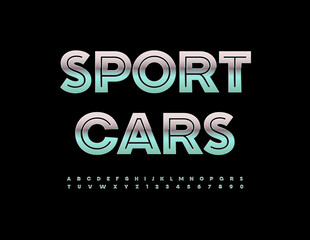 Obraz premium Vector metallic emblem Sport Cars. Fashion Silver Font. Digital Uppercase Alphabet Letters and Numbers set. 