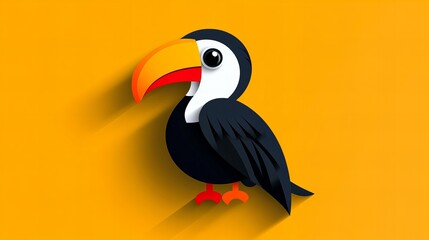 Fototapeta premium Vibrant toucan illustration against a sunny yellow backdrop. A playful, colorful design.