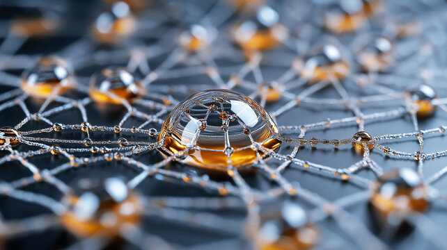close up of water droplet web like structure, showcasing beauty