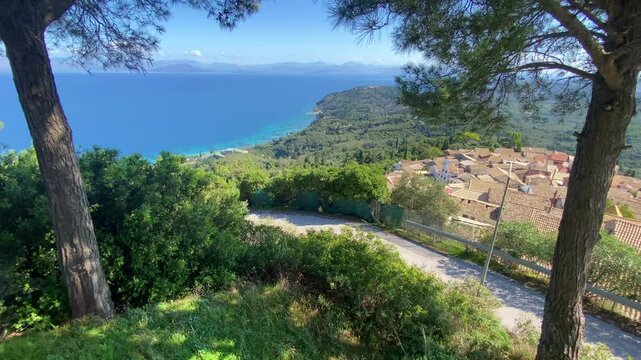 On the coast in Chlomos, Corfu, Greece. One of the most beautiful traditional villages in Greece