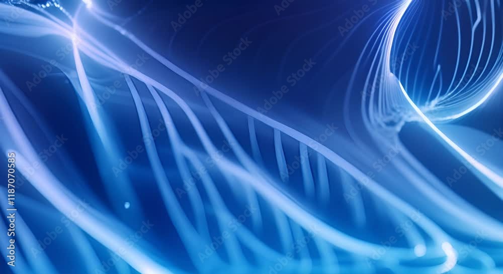 Wall mural digital illustration of dynamic blue particles forming a wave pattern suitable for technology or sci