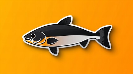Fototapeta premium Stylized illustration of a fish on a vibrant orange background. The design is simple yet striking.