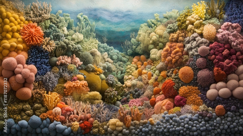 Aufkleber bacteria forms and textures create vibrant underwater landscape resembling coral reefs. generative a
