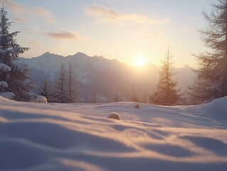 Obraz premium Morning Sunrise Amidst Snowy Mountains