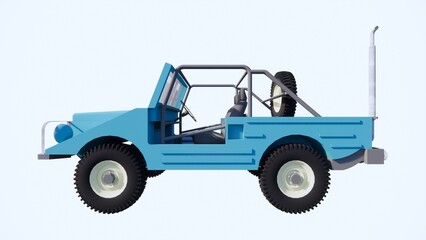 Illustration of a blue off-road car with a white background