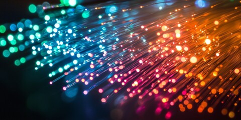 Obraz premium A mesmerizing abstract scene showcases vibrant fiber optic lights radiating in a dance of colors.