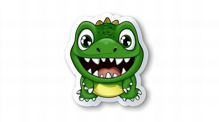 Fototapeta premium Adorable cartoon dinosaur, green and cheerful, ready for an adventure!