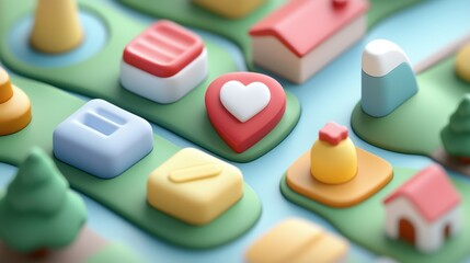 A set of colorful and minimalist digital map icons representing various categories, such as restaurants, gas stations, hotels, and attractions, designed for use in mobile apps and websites.