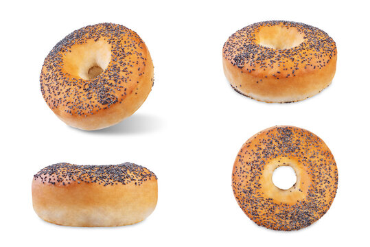 Poppy seeds bagel on a white isolated background