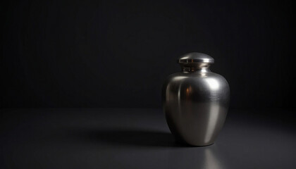 Polished Metal Cremation Urn on Dark Surface in Soft Ambient Lighting