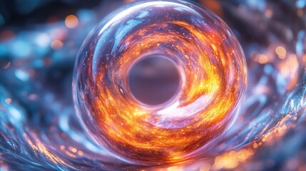 Obraz premium Glowing swirling energy in glass torus, abstract background.