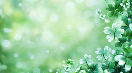 Fototapeta premium Lush Green Clover Leaves and Soft Bokeh Background