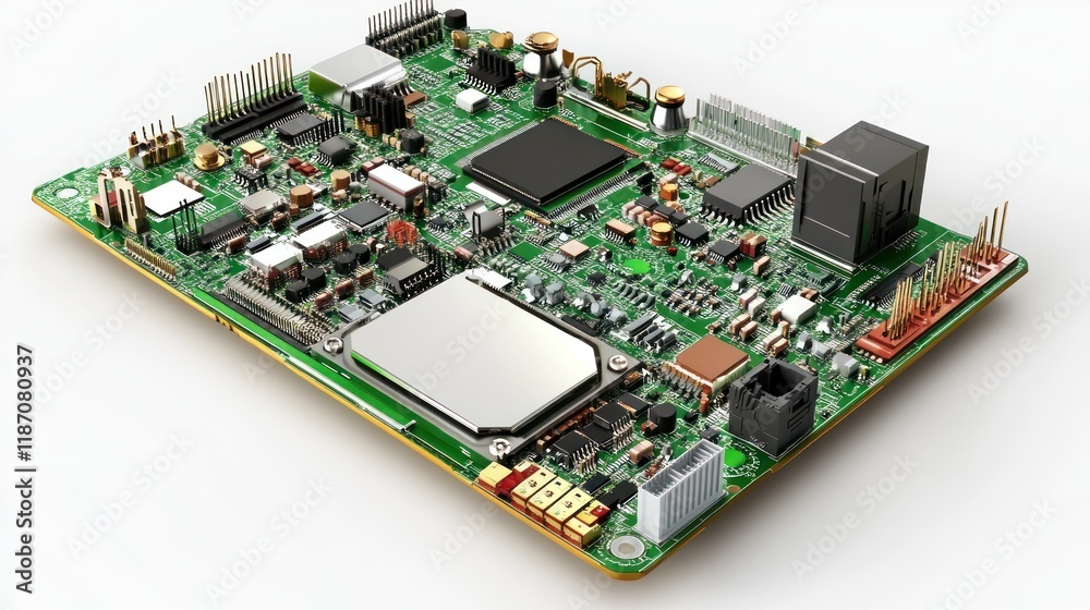 Poster Green Circuit Board Shows Complex Computer Components