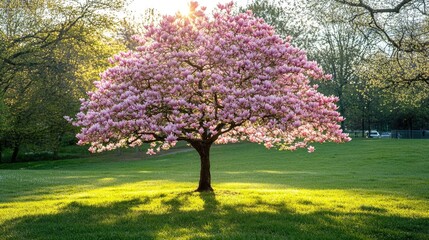 Naklejka premium Majestic Magnolia Tree In Full Bloom Springtime Sunshine