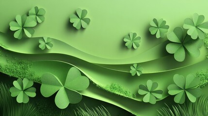 Green Clover Leaf Paper Cut Design Background