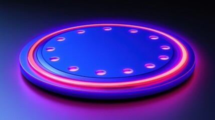 Futuristic blue and pink neon circle platform.