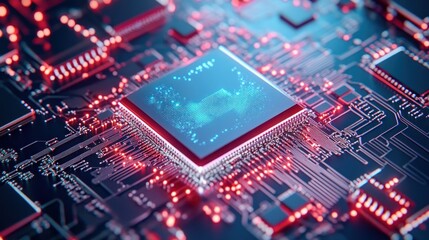 Obraz premium Illuminated Microchip Data Processing Central Unit