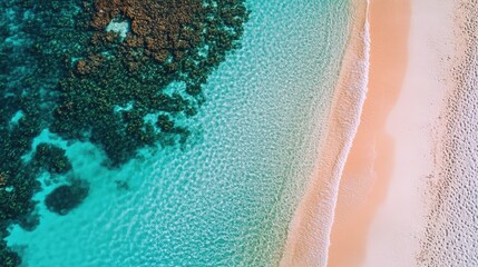 Aerial View Of Turquoise Ocean Meeting Sandy Beach