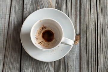Empty Coffee Cup on Rustic Wooden Table Morning Drink Caffeine Breakfast