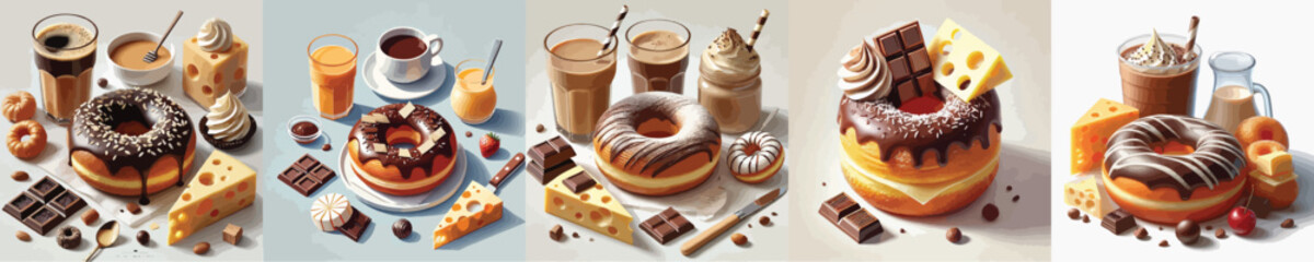 vector set of sweet cronut dishes