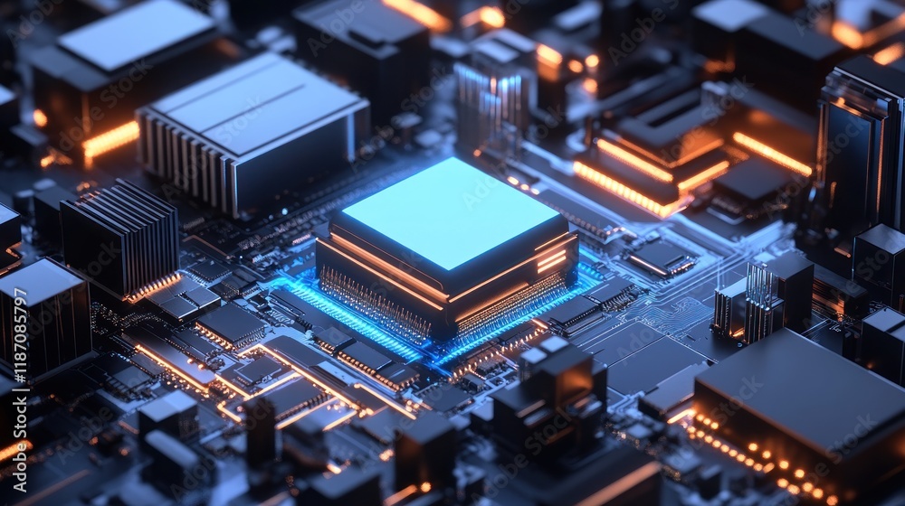 Poster Illuminated Central Processing Unit On Circuit Board