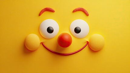 Fototapeta premium Happy Yellow Face With Red Nose And Smile