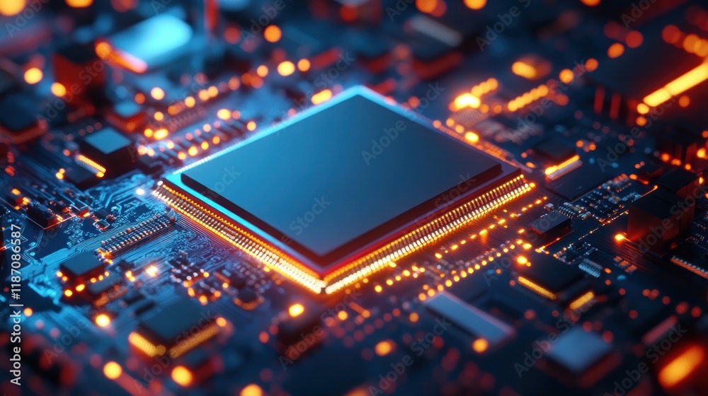 Aufkleber Illuminated Central Processing Unit on Circuit Board