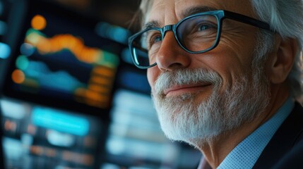 Tech-Savvy Businessman Focused on Digital Dashboard