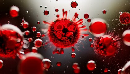 Microscopic image of virus particles multiplying within droplets