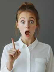 Surprised Woman Pointing at Camera