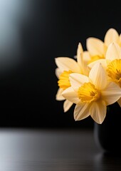 A vase of yellow flowers sits on a table