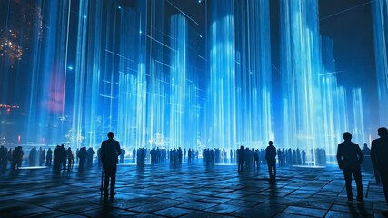 Concept for a music festival program. Blue lights illuminate a crowd at a festival event.