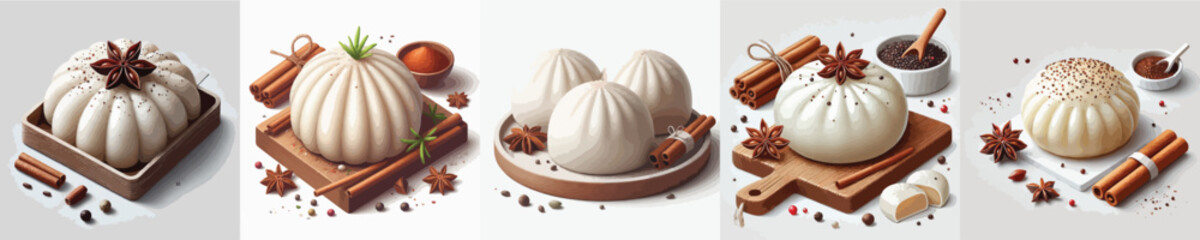 Fototapeta premium vector set of delicious mochi dishes