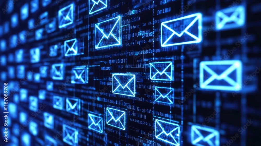 Poster Digital Email Icons Flowing Across a Data Stream