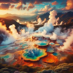 Hot Springs Steaming colorful geothermal pools