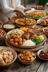 Family celebrating iftar with a traditional feast during ramadan