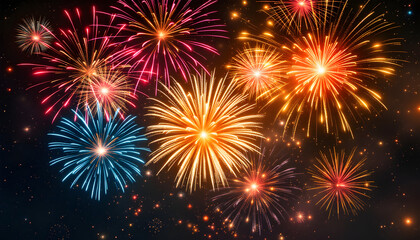 Vibrant Fireworks Display: A Night Sky Illuminated with Colorful Explosions