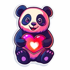 Fototapeta premium Cute panda holding a heart symbolizing love and kindness with vibrant colors