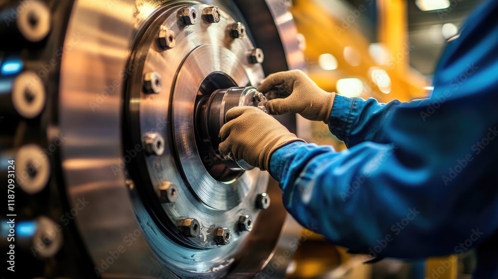 Poster technician working on industrial machine component
