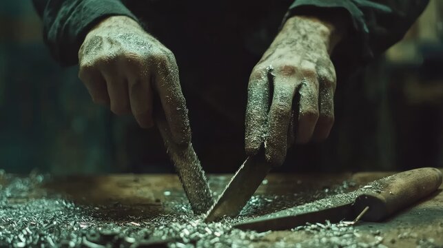 Dusty Hands Filing Metal Working Craftsmanship