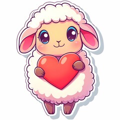 Fototapeta premium Cute cartoon sheep holding a heart in a cheerful and colorful illustration