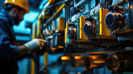 Industrial Worker Maintaining Complex Factory Machinery