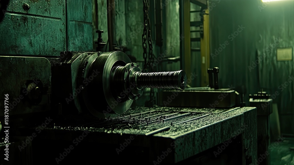 Aufkleber industrial machine component close up in dark factory
