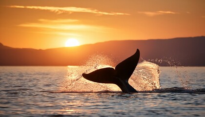 Fototapeta premium orca tail water splash at sunset