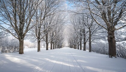 Fototapeta premium snowy winter landscape with woodland and avenue