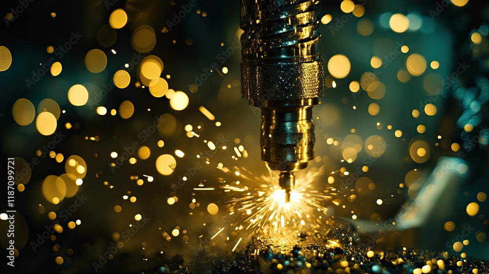 Poster metalworking sparks from precision machining tool