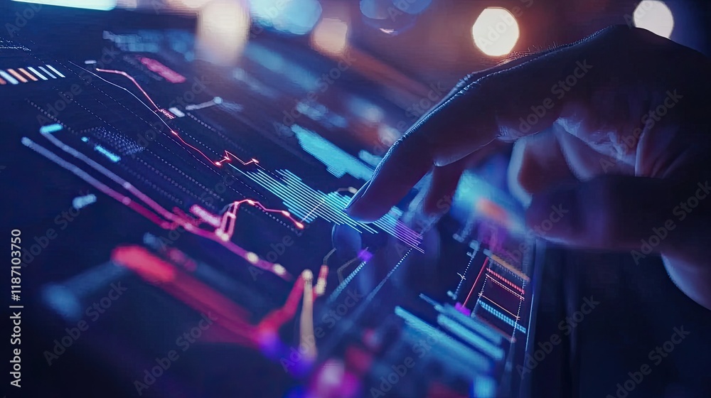 Poster Hand Interacting With Futuristic Data Display Screen