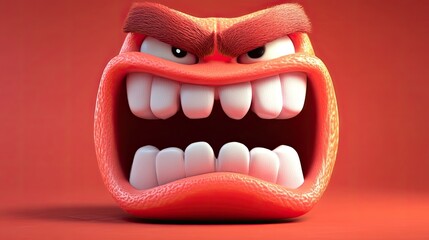 Angry Red Cartoon Face Showing Teeth